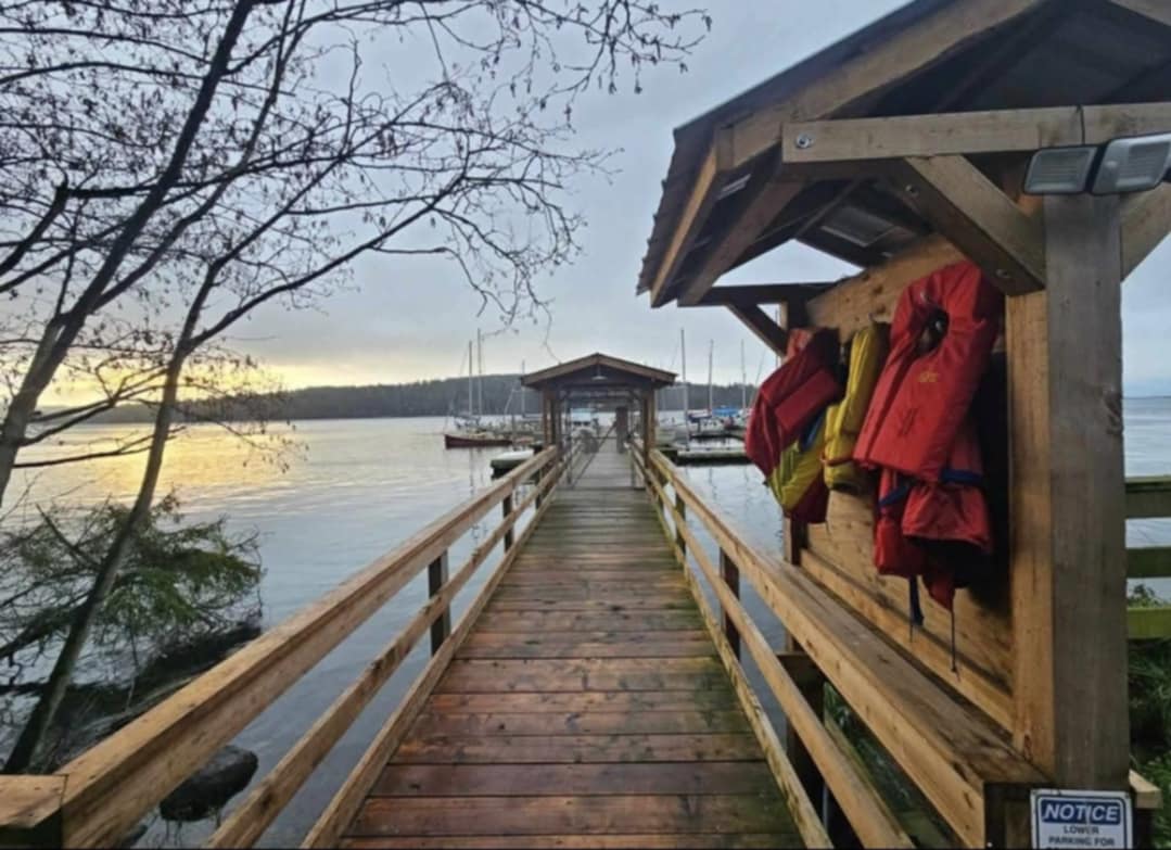 Aerial view of Sooke Landing Marina docks
